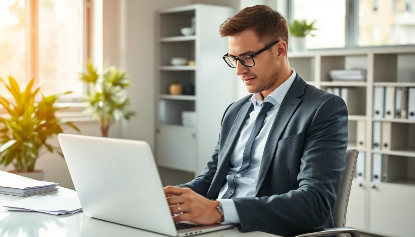 Headhunter Mühlheim führt konzentriert eine Kandidatensuche in einem modernen Büro durch.