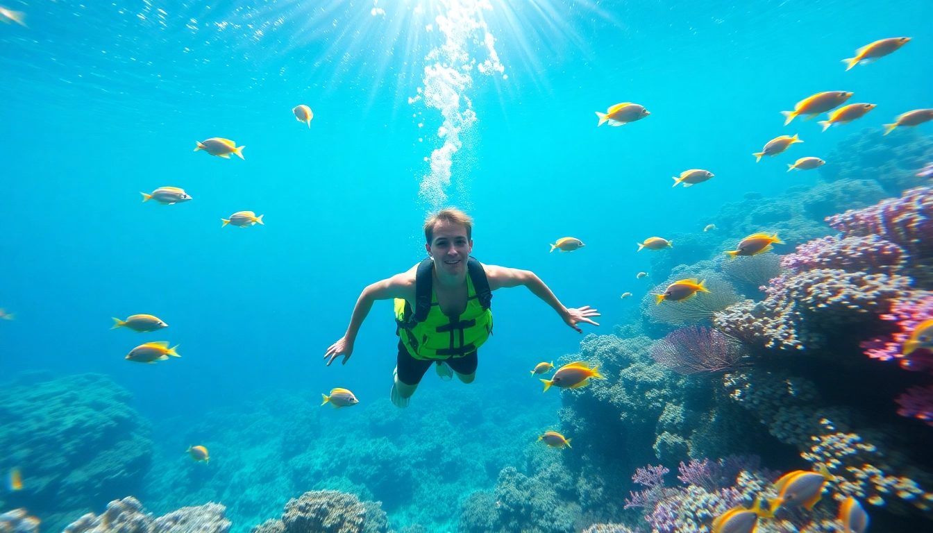 Tauchen lernen Mexiko: Ein Tauchschüler erkundet die farbenfrohe Unterwasserwelt mit Korallen und Fischen.