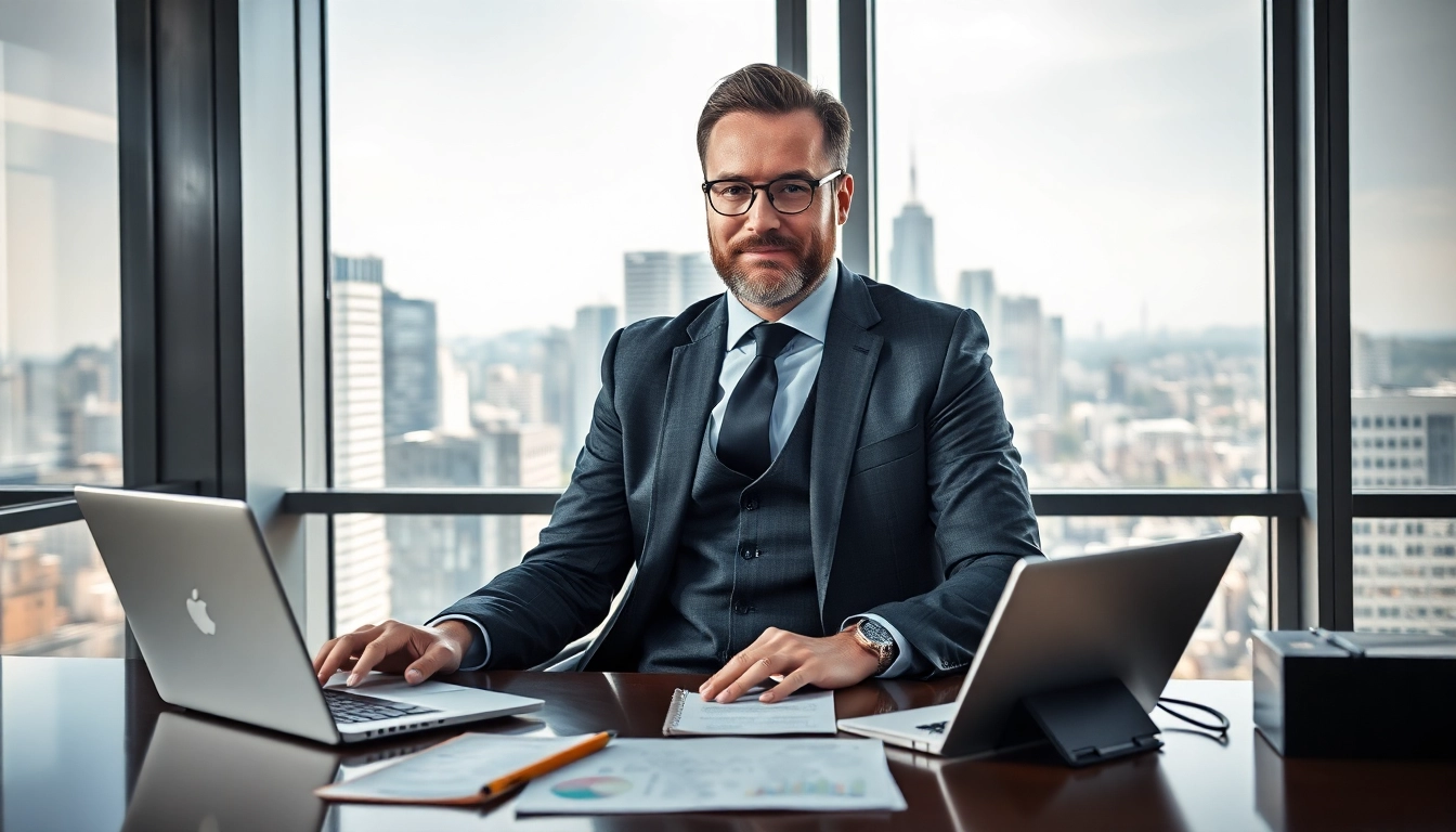 Headhunter Ingenieure sitzt in einem modernen Büro und arbeitet fokussiert am Laptop.