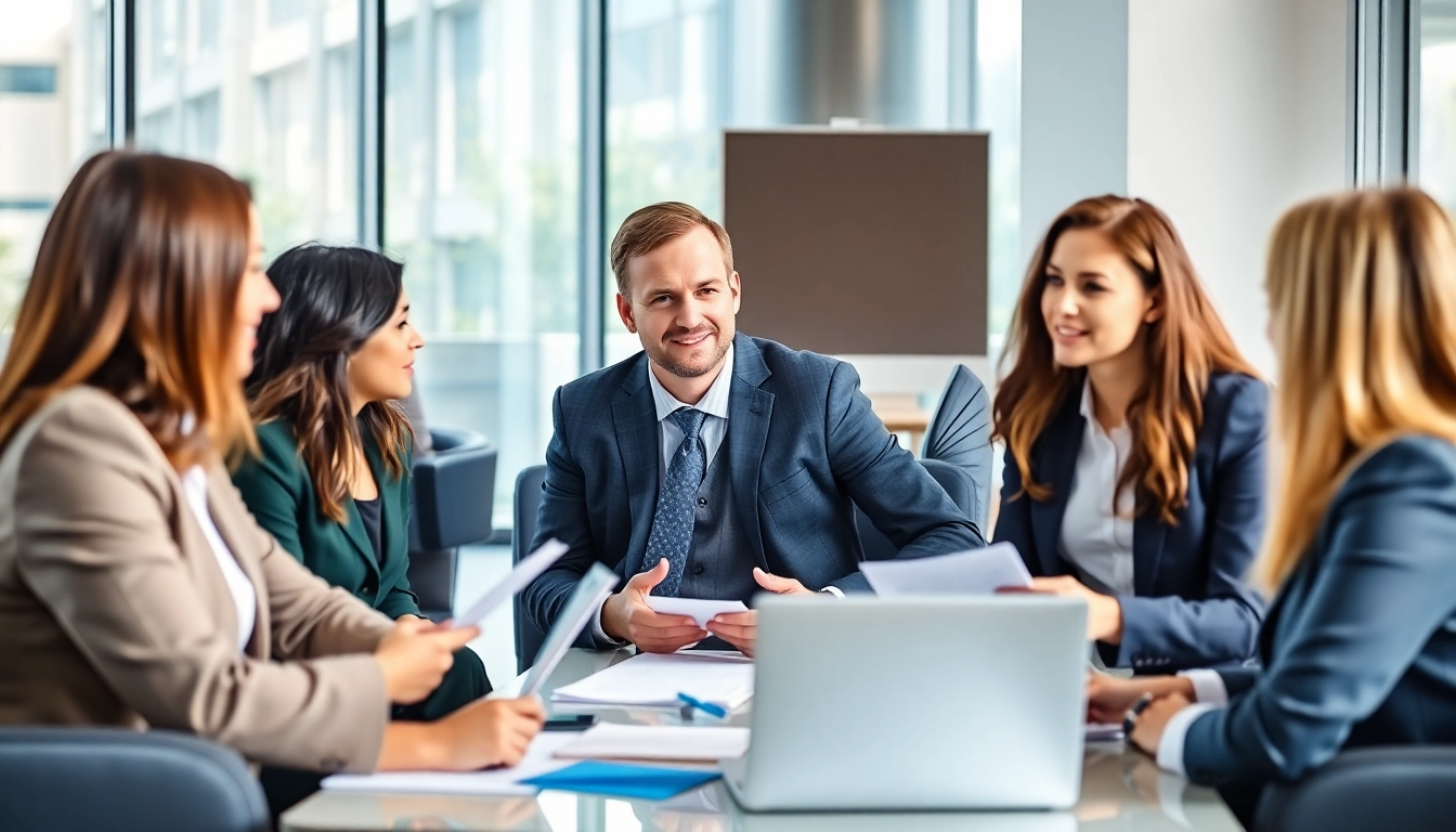 Headhunter conducting a recruitment interview in a modern office setting.