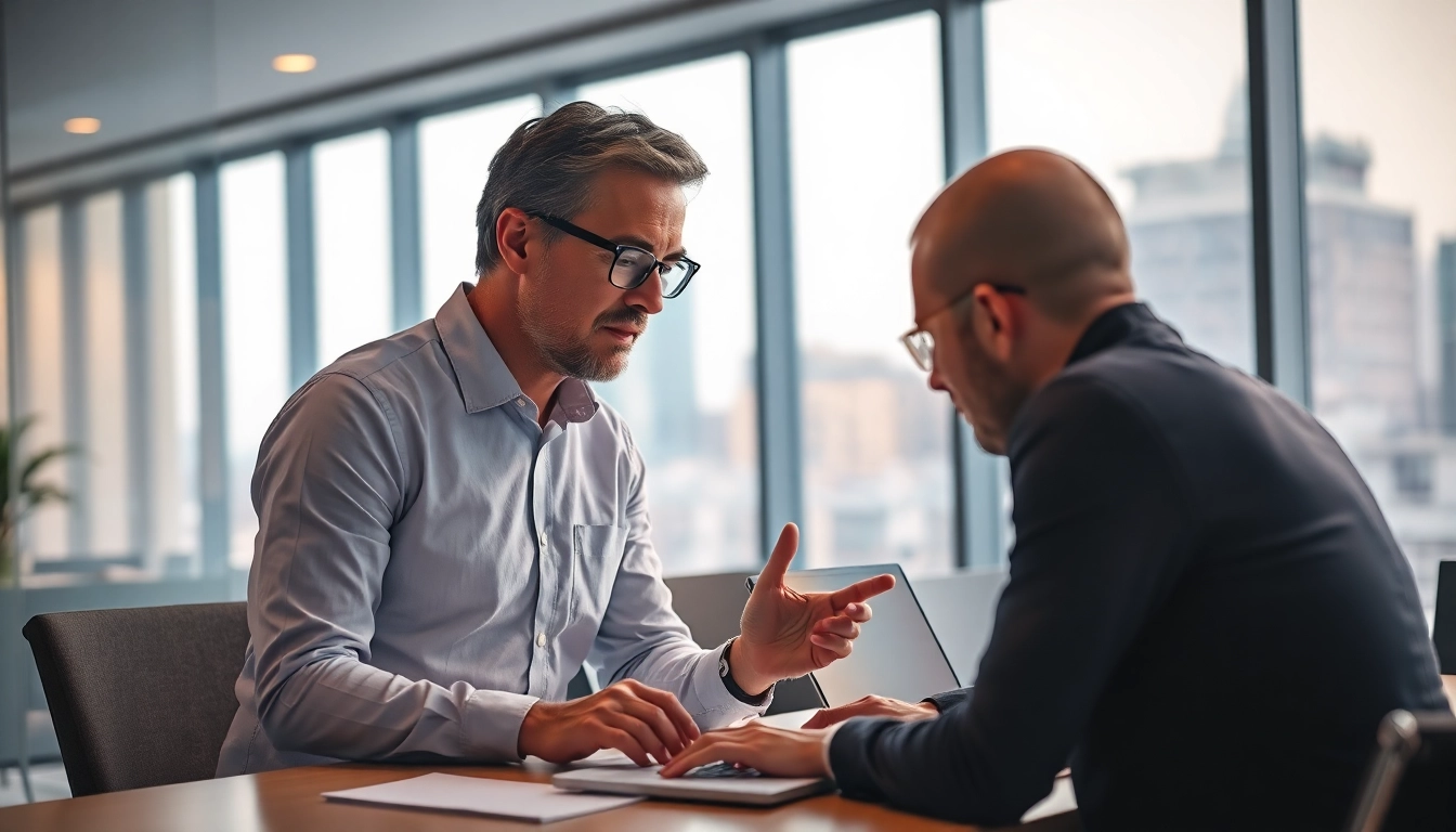 Headhunter IT führt ein Gespräch mit einem Kandidaten im modernen Büro, um berufliche Möglichkeiten zu erkunden.