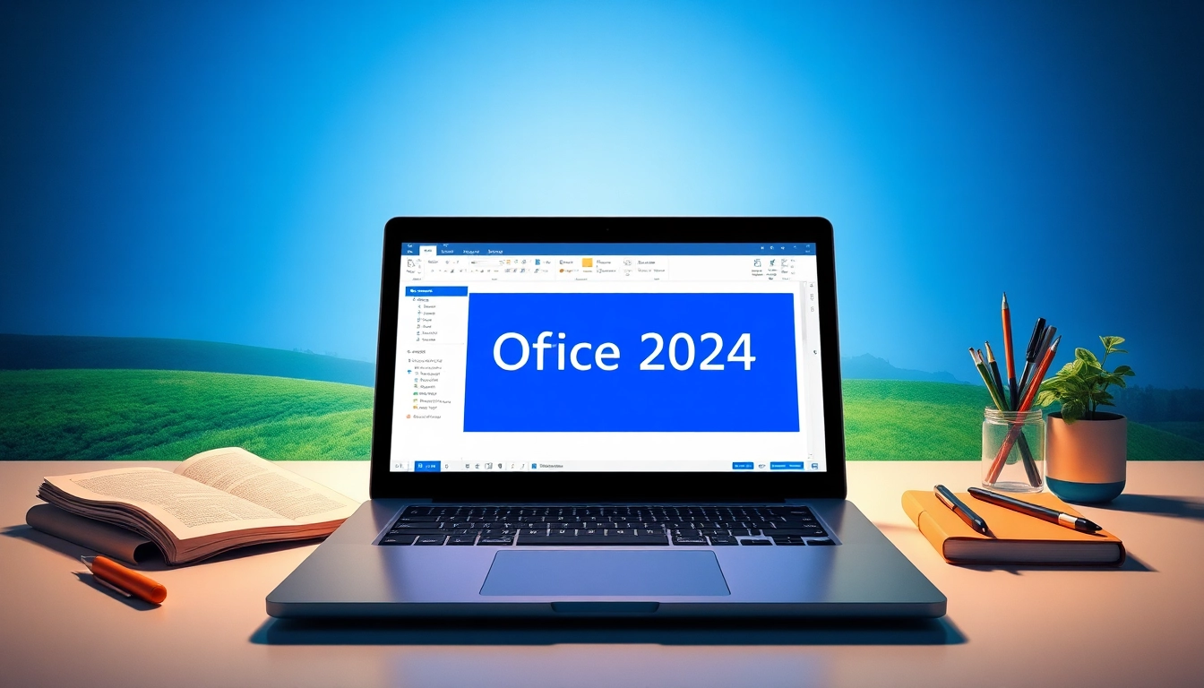 Office 2024 Professional Plus Sofortdownload - modernen Laptop mit Microsoft Word 2024 Benutzeroberfläche.