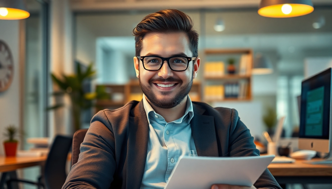 Headhunter Gastronomie berät in einem modernen Büro mit Notizen und Computer.